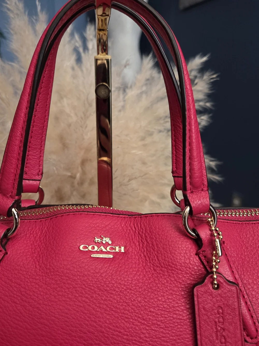 Coach Pebbled Leather Mini Kelsey Satchel Crossbody Pink/Fuchsia EUC